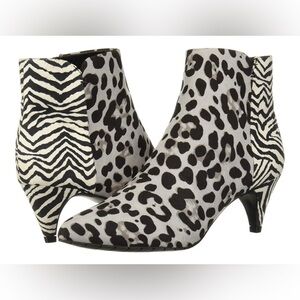 Kenneth Cole Reaction Mixed Print Kick Boots Ankle Zebra Leopard Stiletto Heel